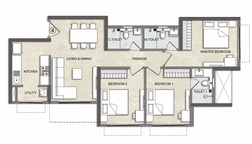 3 BHK Floor Plan